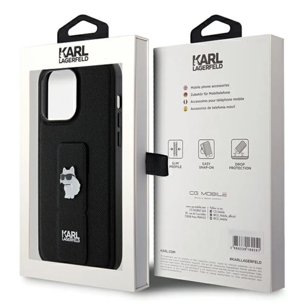 Original Pouch KARL LAGERFELD hardcase Gripstand Saffiano Choupette Pins KLHCP13XGSACHPK for iPhone 13 Pro Max Black tok - 8