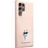 Eredeti KARL LAGERFELD szilikon Choupette fém pin KLHCS24LSMHCNPP Samsung Galaxy S24 Ultra rózsaszín tok - 2. kép