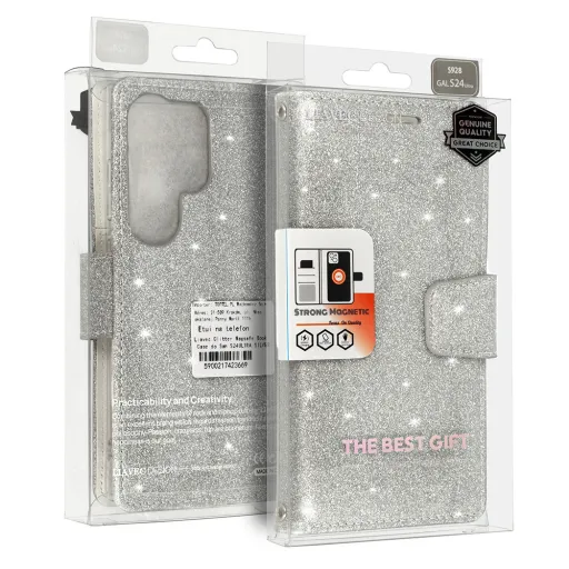 Liavec Glitter Magsafe Fliptok Samsung Galaxy S24 Ultra ezüst tok