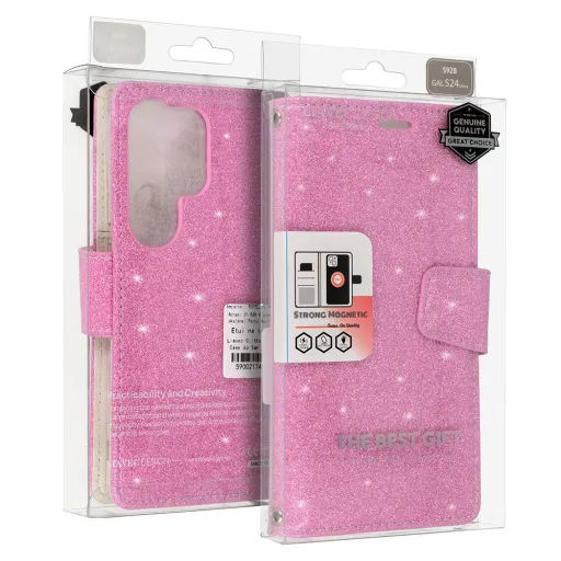 Liavec Glitter Magsafe fliptok Samsung Galaxy S22 Ultra pink tok