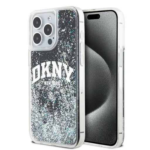 Eredeti DKNY kemény tok folyékony csillogás nagy logóval DKHCP13XLBNAEK iPhone 13 Pro Max fekete tok