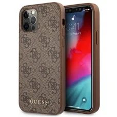 Eredeti GUESS Keménytok 4G Fém Arany Logó GUHCP12MG4GFBR iPhone 12/12 Pro Barna tok