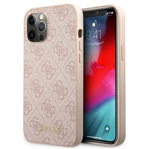 Eredeti GUESS Hardcase 4G Metal Arany Logós GUHCP12MG4GFPI tok iPhone 12/12 Pro Pink