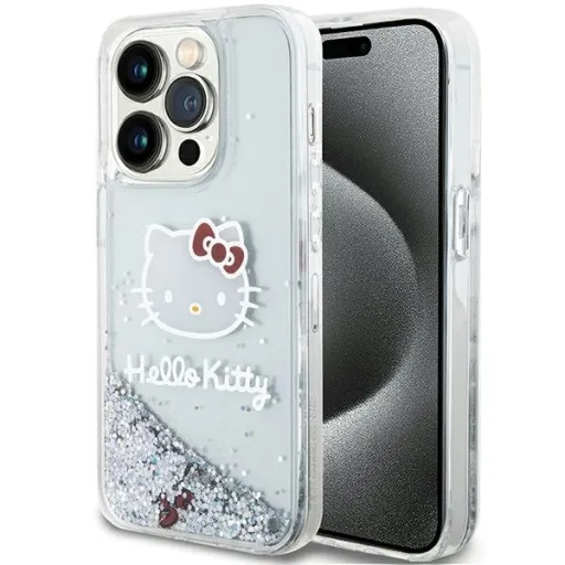 Eredeti tok HELLO KITTY kemény tok folyékony csillám varázs Kitty fej HKHCP13LLIKHET iPhone 13 Pro ezüst