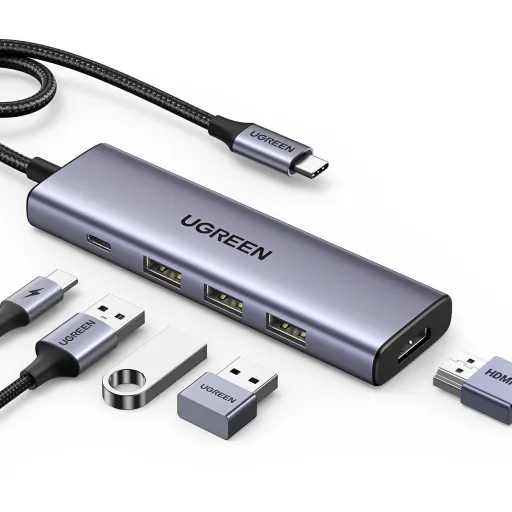 Multifunkciós HUB 5 az 1-ben USB-C - HDMI 1.4 / 3 x USB-A / USB-C PD 100W Ugreen CM511 - szürke