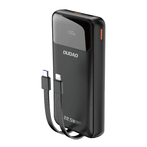 Dudao K15Pro Powerbank 20000mAh 22.5W PD USB-C / USB-A / beépített Lightning és USB-C kábelek - fekete