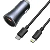 Baseus Golden Contactor Pro gyors autóstöltő USB Type C / USB 40 W Power Delivery 3.0 Quick Charge 4+ SCP FCP AFC + USB Type C - Lightning kábel szürke - 0. kép