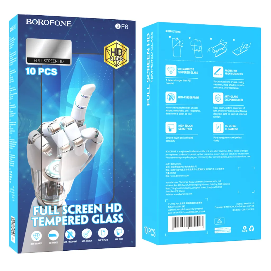 Borofone Edzett üveg BF6 Diamond Armor Teljes kijelzős HD az iPhone 15 Plus - 10 darab, üvegfólia - 10