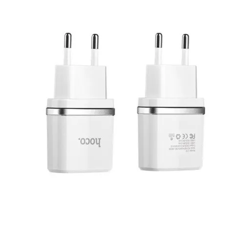 HOCO hálózati töltő adapter 2xUSB 2.4A fehér