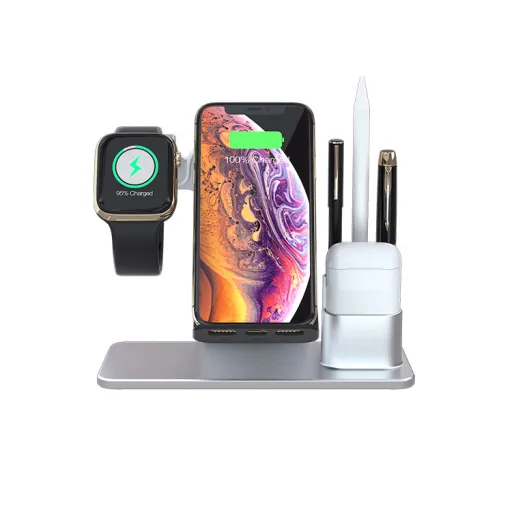 SMD N36 vezeték nélküli töltő, apple watch, airpods töltőállomás ezüst színben