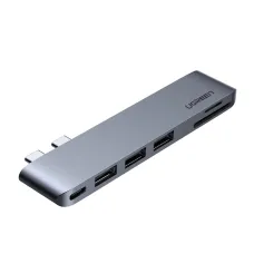 Ugreen multifunkcionális HUB 2x USB Type C to 3x USB 3.0 / TF / SD / USB Type C for MacBook Pro / Air szürke (CM251 60560)
