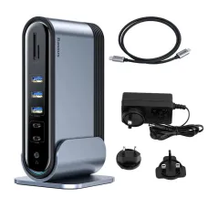 Baseus multifunkcionális HUB: 3x USB 3.2 Gen 1 / 2x USB 2.0 / 2x USB Type C / SD és micro SD kártyaolvasó / AUX / 3x HDMI / RJ45 1Gbps / Power Delivery 100W (EU / CN / UK dugók) szürke (CAHUB-DG0G)
