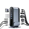 Baseus multifunkcionális HUB: 3x USB 3.2 Gen 1 / 2x USB 2.0 / 2x USB Type C / SD és micro SD kártyaolvasó / AUX / 3x HDMI / RJ45 1Gbps / Power Delivery 100W (EU / CN / UK dugók) szürke (CAHUB-DG0G) - 2. kép