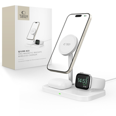 Tech-Protect QI15W-A22 indukčná MagSafe nabíjačka 3v1 s MagSafe stojanom pre smartfón / Apple Watch / AirPods - biela