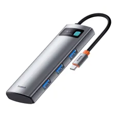 HUB 7 az 1-ben Baseus Metal Gleam Series USB-C USB-C PD / 3x USB-A / HDMI / SD TF - szürke