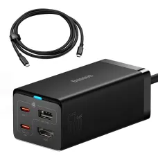 Baseus gyors töltő GaN5 Pro HUB HDMI 2 x USB-C / USB-A / HDMI 4K 30Hz 1.5m fekete + USB-C kábel - USB-C 100W 40Gb/s (USB4) 1m (CCGP110201)