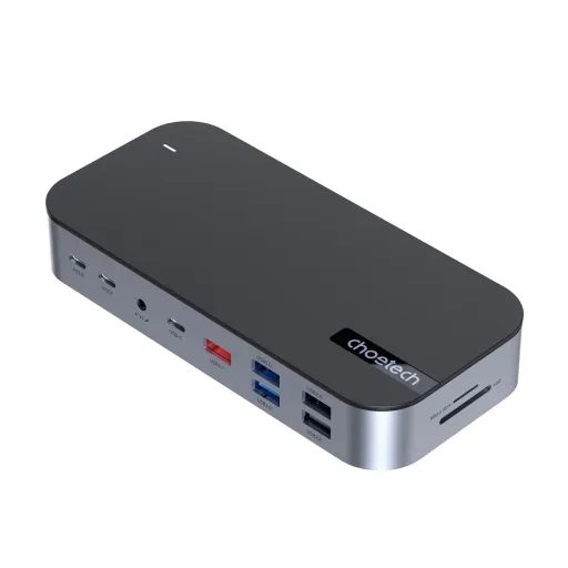 HUB Choetech M52 USB-C - USB-C PD/USB-C/USB-A/HDMI/VGA/DP/SD/TF/RJ45/AUX - szürke