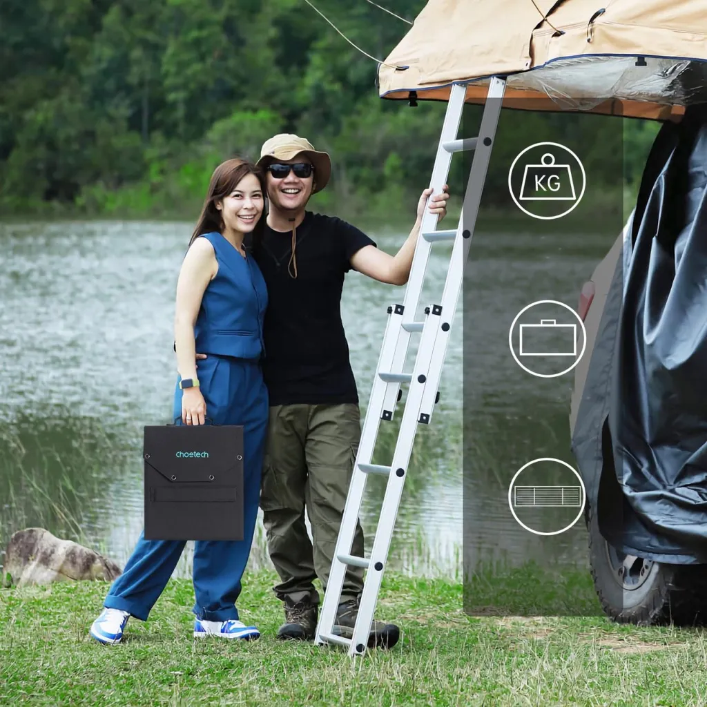 Choetech SC009-V2 összecsukható napelemes töltő 100W USB-C / 2x USB-A PD QC - fekete - 8