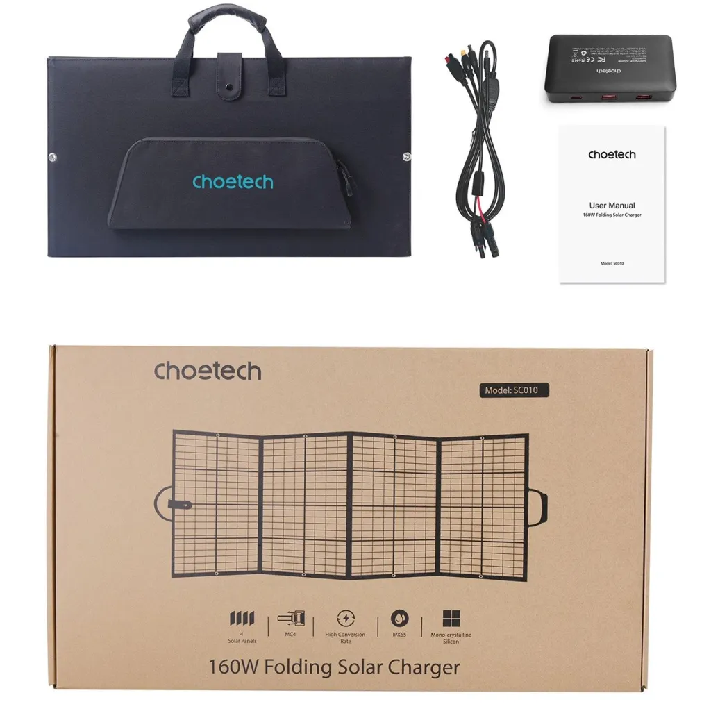 Choetech SC010 napelemes turista töltő, összehajtható, 160W - fekete - 8