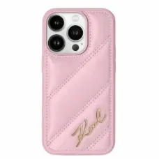 Karl Lagerfeld Diagonal Quilted Script tok iPhone 15 Pro Max - rózsaszín