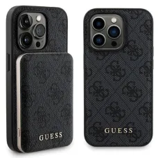 Guess 4G Metal Logo Case Set for iPhone 15 Pro Max + 5000mAh MagSafe Powerbank - Black tok