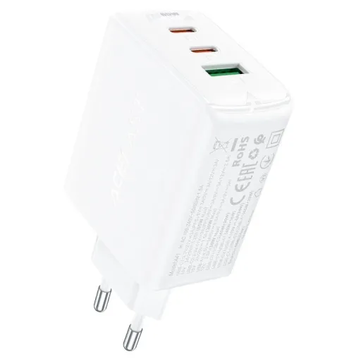 Acefast gyors töltő GaN (2x USB-C / USB-A) PPS / PD / QC4+ 65W fehér (A41)