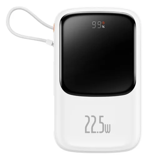 Baseus Qpow powerbank 10000mAh beépített USB Type-C kábellel 22.5W Gyors Töltés SCP AFC FCP fehér (PPQD020102)