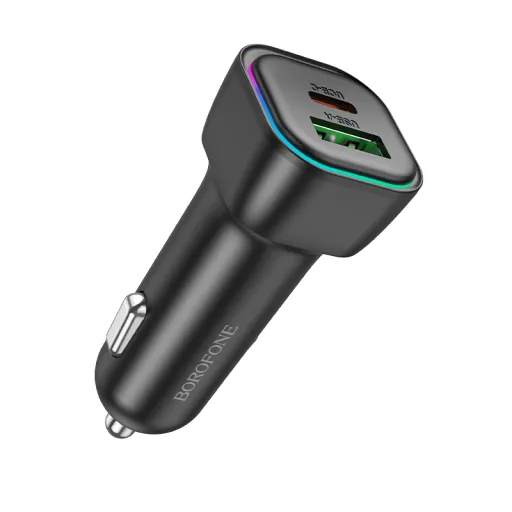 Borofone autós töltő BZ28A Trophie - USB + Type C - QC 3.0 PD 30W 3A fekete