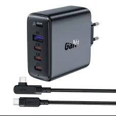 Acefast gyorstöltő GaN 3xUSB-C/1xUSB-A 100W fekete + szögletes USB-C - USB-C 100W 2m fekete