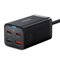 Baseus GaN3 Pro gyors töltő GaN 2 x USB Type C / 2 x USB 65W PD, QC4.0+, AFC, PPS + kábel USB Type C - USB Type C 1m fekete (CCGP040101)