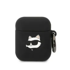 Karl Lagerfeld KLA2RUNCHK AirPods 1/2 tok fekete/fekete Szilikon Choupette Fej 3D