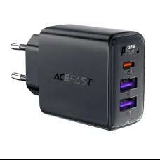 Acefast A57 PD 35W GaN töltő 2 x USB-A + USB-C 3 porttal - fekete