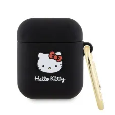 Hello Kitty Szilikon 3D Cica Fej tok AirPods 1/2 - fekete