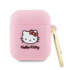 Hello Kitty szilikon 3D Kitty fej tok AirPods 1/2 - rózsaszín