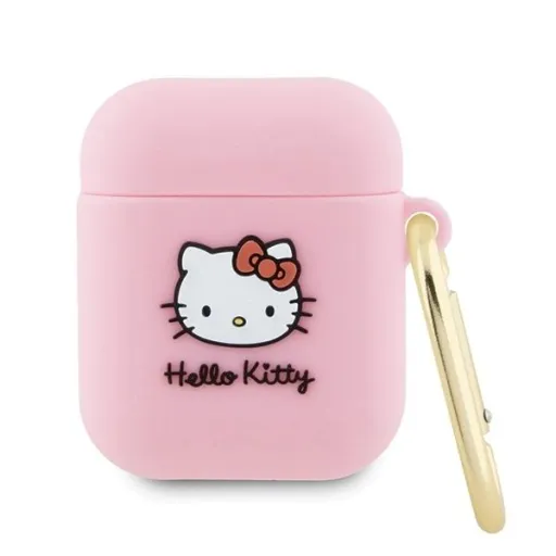 Hello Kitty szilikon 3D Kitty fej tok AirPods 1/2 - rózsaszín