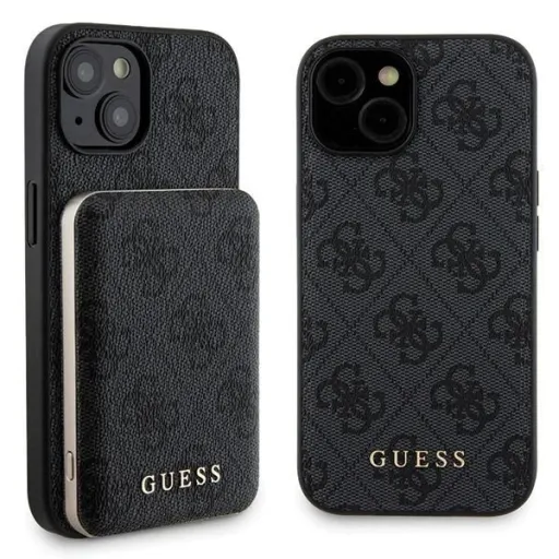 Guess 4G Metal Logo tok szett iPhone 15-höz + 5000mAh MagSafe power bank - fekete