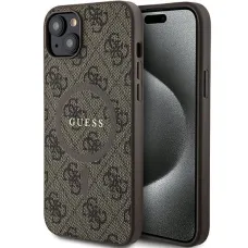 Original Guess keménytok 4G Collection Leather Metal Logo MagSafe GUHMP15SG4GFRW iPhone 15 barna tok