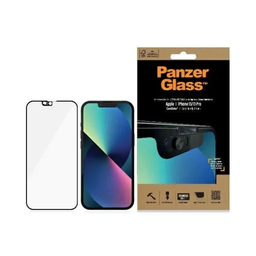 PanzerGlass E2E Microfracture Antibakteriális üvegfólia kameravédővel iPhone 13 / 13 Pro - fekete kerettel