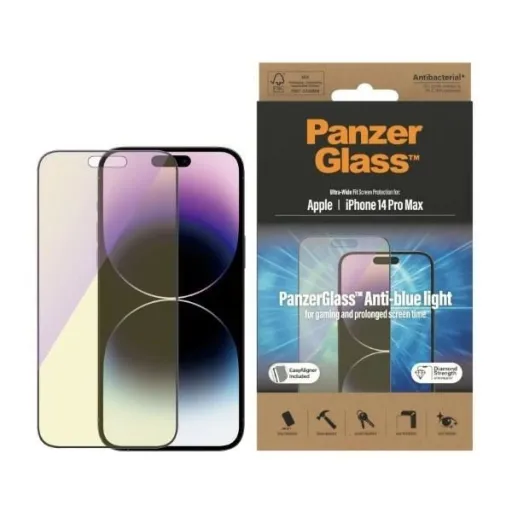 PanzerGlass Ultra-Wide Fit antibakteriális edzett üveg kékfény szűrővel és pozicionálóval iPhone 14 Pro Max üvegfólia