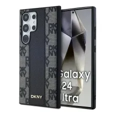 DKNY Bőr Kockás Mono Minta MagSafe tok Samsung Galaxy S24 Ultra - Fekete