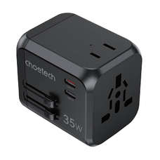 Choetech PD5008 utazó töltő, 3xUSB-A, 2xUSB-C, GaN, 35W, US/EU/UK/AU (fekete)