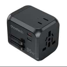 Choetech PD5008 utazó töltő, 3xUSB-A, 2xUSB-C, GaN, 35W, US/EU/UK/AU (fekete)