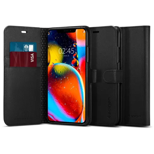 iPhone 11 Pro Max flip tok fekete színben Spigen Wallet S