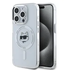 Karl Lagerfeld IML Choupette Head Metal Frame MagSafe tok iPhone 15 Pro-hoz Átlátszó