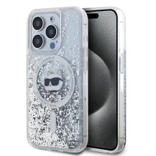 Karl Lagerfeld Liquid Glitter Choupette Head MagSafe tok iPhone 15 Pro-hoz Átlátszó