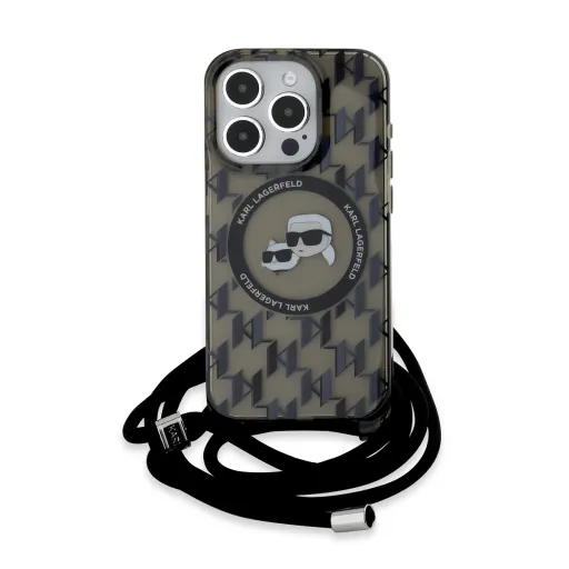 Karl Lagerfeld IML Monogram Crossbody K&CH Heads MagSafe tok iPhone 15 Pro Max, Fekete