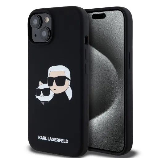 Karl Lagerfeld Liquid Silicone Double Heads MagSafe tok iPhone 15-höz Fekete