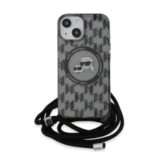 Karl Lagerfeld IML Monogram Crossbody K&CH Heads MagSafe tok iPhone 15-höz, fekete