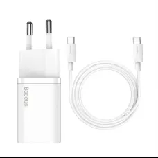 Baseus TZCCSUP-L02 Super Si Gyors Töltő USB-C 25W + Adatkábel USB-C to USB-C 1m Fehér