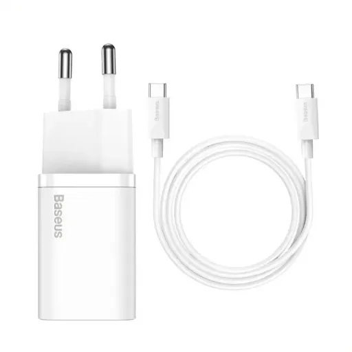 Baseus TZCCSUP-L02 Super Si Gyors Töltő USB-C 25W + Adatkábel USB-C to USB-C 1m Fehér